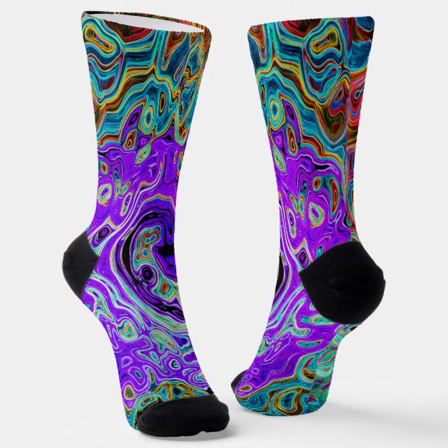 Chaussette Tourbillon Liquide Abstrait Rétro Coloré Violet (Angulaire)