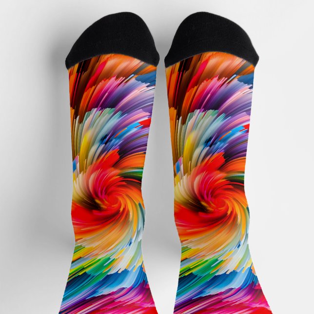 Chaussette Tourbillon Moderne Abstrait Arc-en-Ciel Vibrant (Haut)