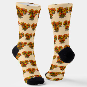 Chaussette Touriste, pèlerin et dindes inquiètes Thanksgiving