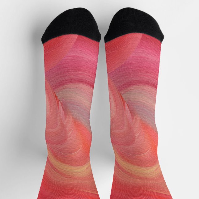Chaussette Tournants Abstraits Fluides en Rouge, Rose et Pêch (Haut)