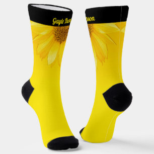 Chaussette Tournesol jaune vif amusant avec nom personnalisé