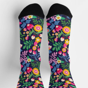 Chaussette Tout sur fond noir avec des fleurs