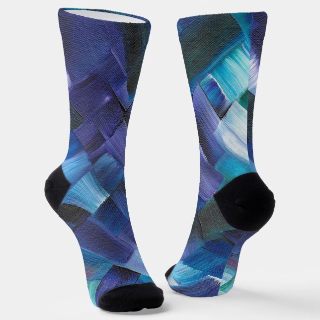 Chaussette Traits de pinceau abstraits en bleu, sarcelle et v (Angulaire)