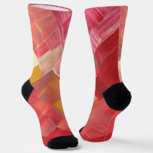 Chaussette Traits de pinceau abstraits géométriques rouge, ro