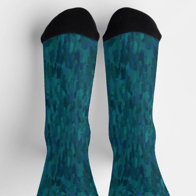 Chaussette Traits de pinceau impressionnistes, Nuit, Sarcelle (Haut)