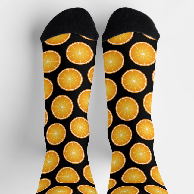Chaussette Tranches de fruit orange jus cool sur fond noir (Haut)