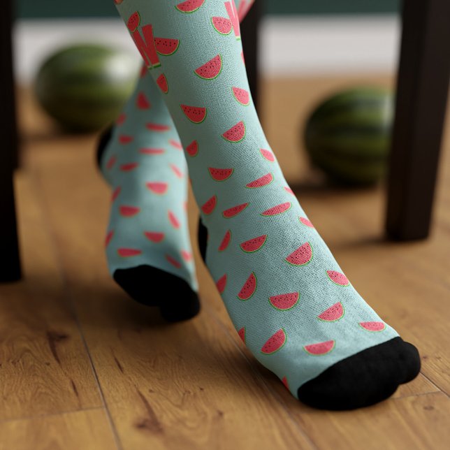 Chaussette Tranches de pastèque motif chaussettes sarcelle ét (Watermelon is the official fruit of the summer.  🍉Add your initial to these fun watermelon socks)