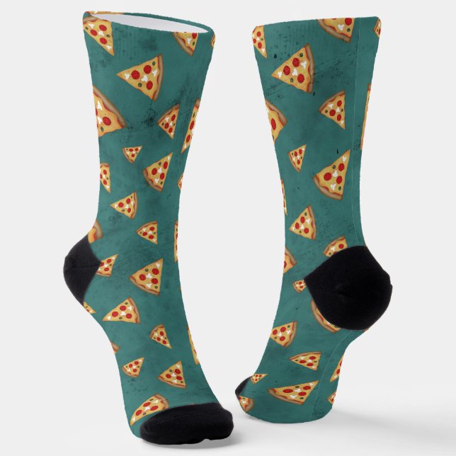 Chaussette Tranches de pizza cool motif sarcelle vintage (Angulaire)