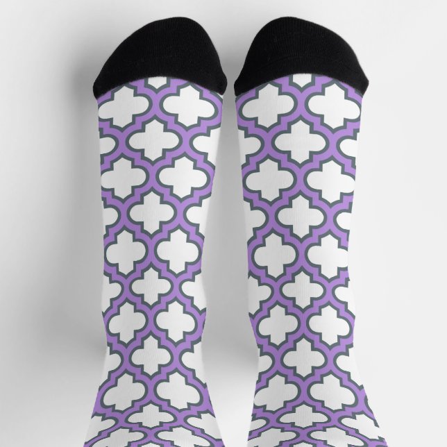 Chaussette Trellis blanc et violet, treillis, Quatrefoil (Haut)