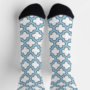 Chaussette Trellis bleu blanc et bébé, treillis, Quatrefoil