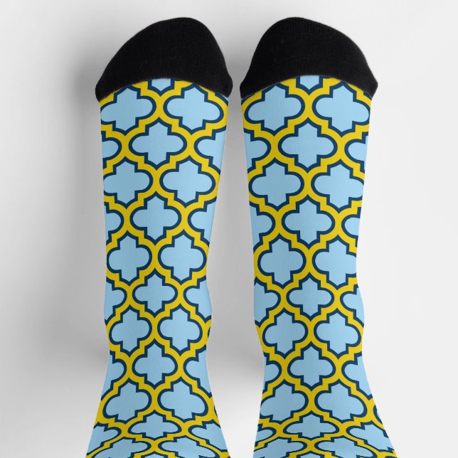 Chaussette Trellis bleu et jaune, treillis, Quatrefoil (Haut)