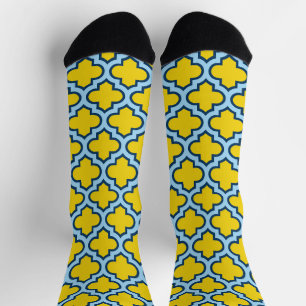 Chaussette Trellis jaune et bleu bébé, treillis, Quatrefoil