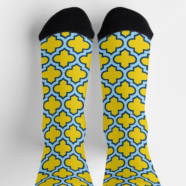 Chaussette Trellis jaune et bleu bébé, treillis, Quatrefoil (Haut)