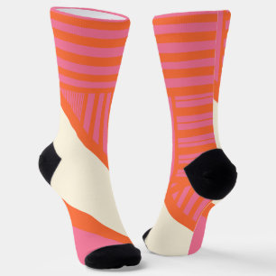 Chaussette Triangle rayures en rose, orange et crème