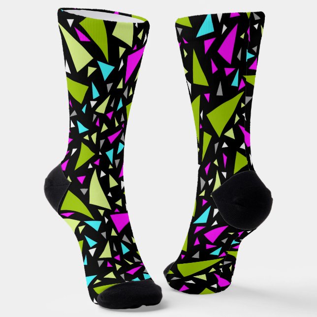 Chaussette Triangles de couleurs vert cramoisi sur fond noir (Angulaire)