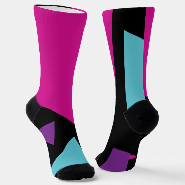 Chaussette Triangles en rose, violet, bleu et noir (Angulaire)
