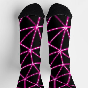 Chaussette Triangles noirs géométriques lignes néon rose rétr