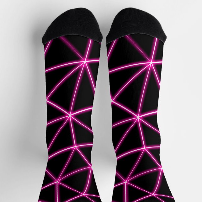 Chaussette Triangles noirs géométriques lignes néon rose rétr (Haut)