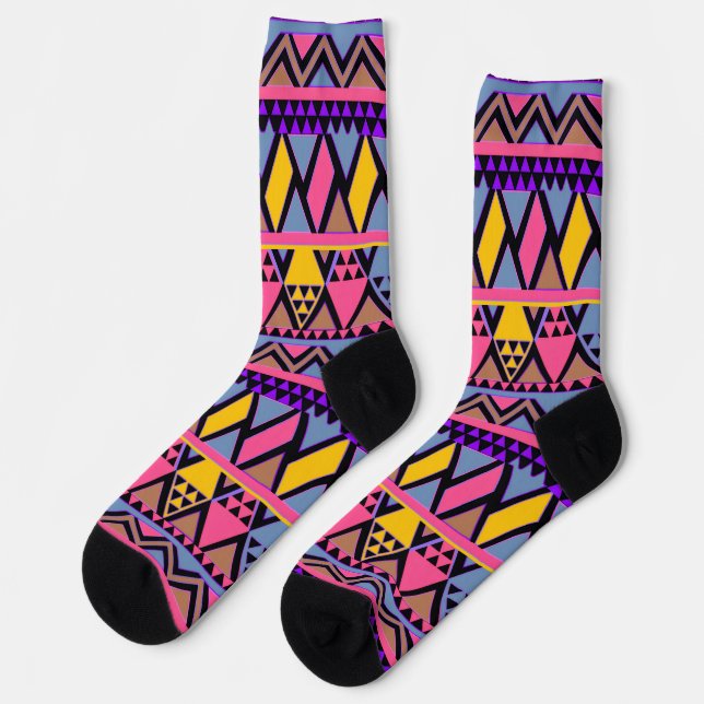 Chaussette Tribal Funky Couleurs Rose et Jaune (Gauche)
