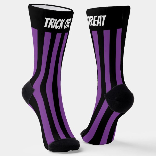 Chaussette Trick ou traiter sorcière violet noir rayé (Angulaire)