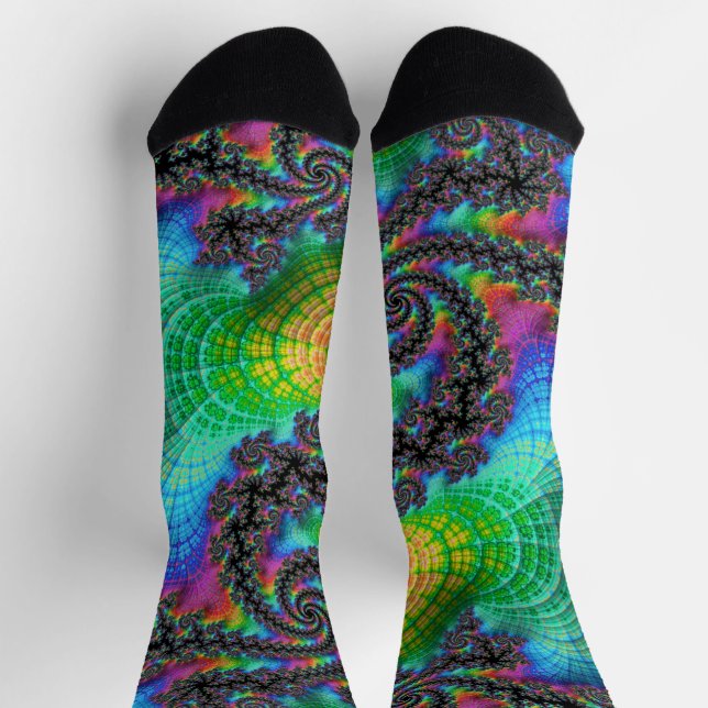 Chaussette Tripant Hippie Psychédélique Spirale Arc-en-Ciel F (Haut)
