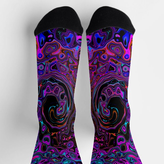Chaussette Tripant noir et magenta tourbillon liquide rétro (Haut)