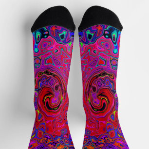 Chaussette Trippy Red et violet Abstrait Retro Liquid Swirl