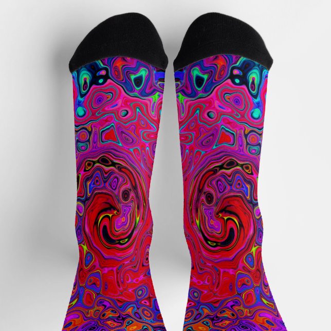 Chaussette Trippy Red et violet Abstrait Retro Liquid Swirl (Haut)