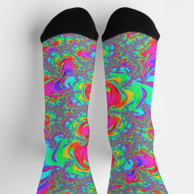 Chaussette Trippy Retro Vibrant Neon Arc-en-ciel Fractal Art (Haut)