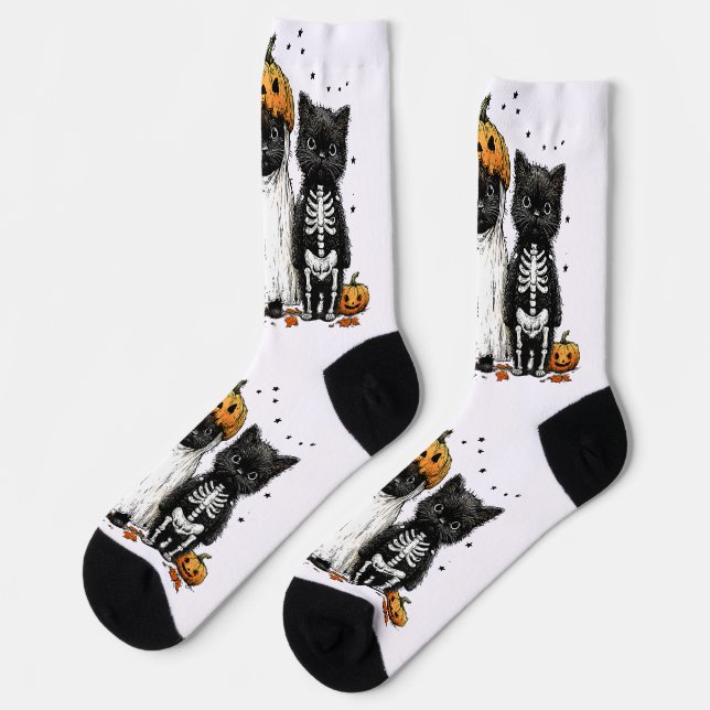 Chaussette Trois chats drôles d'Halloween (Gauche)
