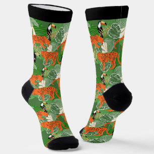 Chaussette Tropical Jungle Wild Cats Birds Motif