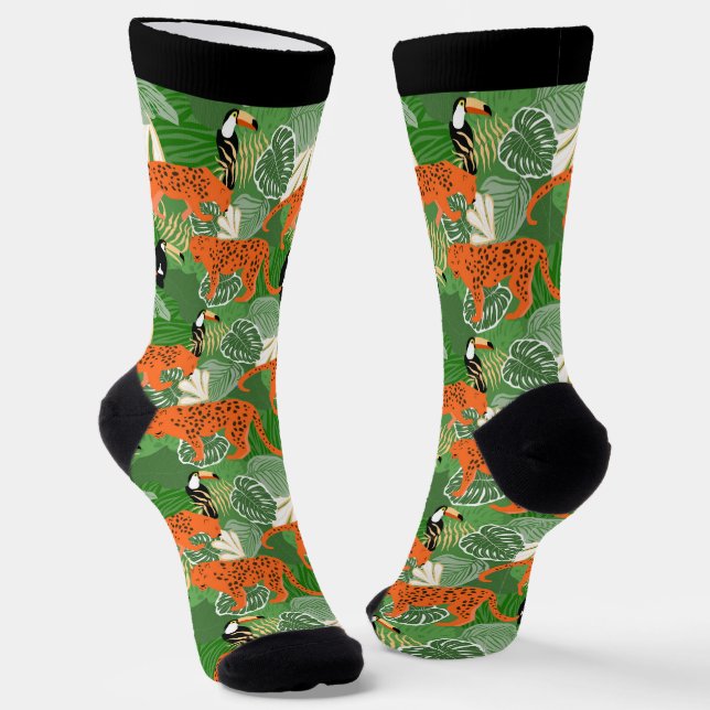 Chaussette Tropical Jungle Wild Cats Birds Motif (Angulaire)