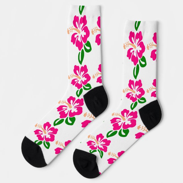 Chaussette Tropical Pink Hibiscus Flower Thunder_Cove (Gauche)
