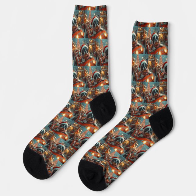 Chaussette Trottinette de chien Boston Terrier Noël (Gauche)