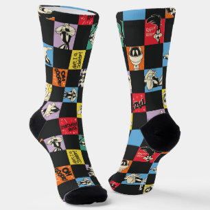 Chaussette TUNES LOONEY™ en noir et blanc en Checker coloré