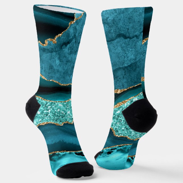 Chaussette Turquoise Blue Gold Parties scintillant Marbre Aqu (Angulaire)