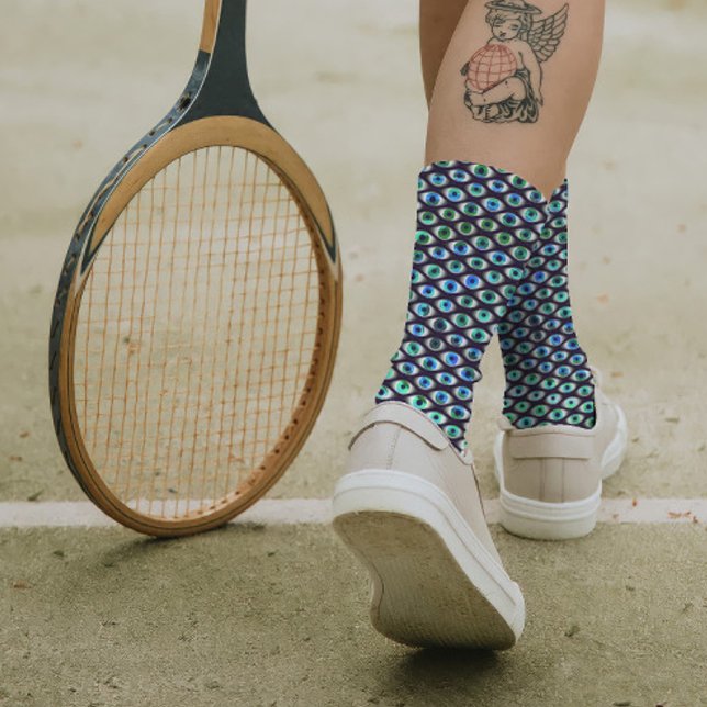 Chaussette Turquoise et noir Éffrayant Yeux Motif Cool Quirky (Créateur téléchargé)