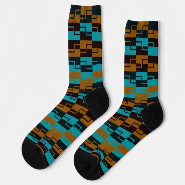 Chaussette Turquoise Géométrique et Brun Noir clair/foncé (Gauche)