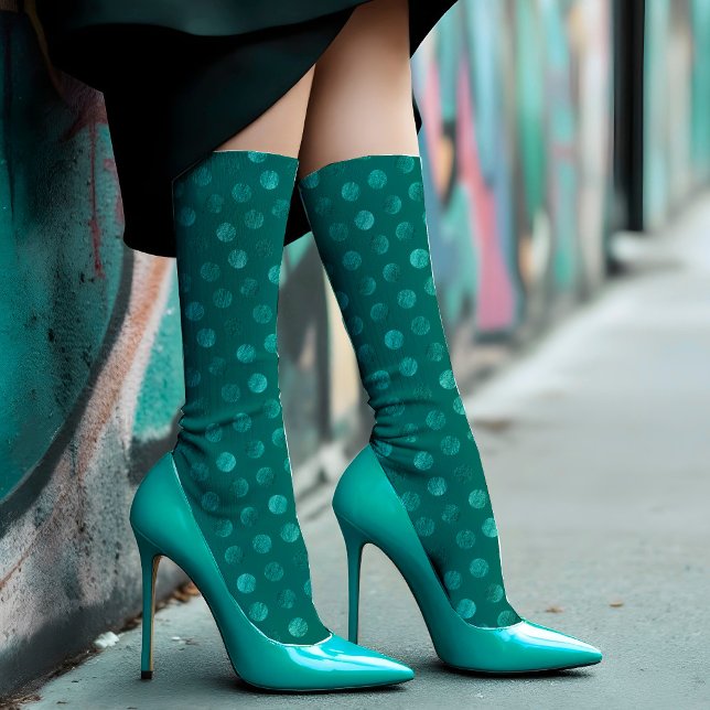 Chaussette Turquoise Polka Dot Moderne Elégant Turquoise Jade (Créateur téléchargé)