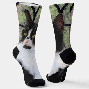 Chaussette Tuxedo Chat dans la peinture de fenêtre Art animal