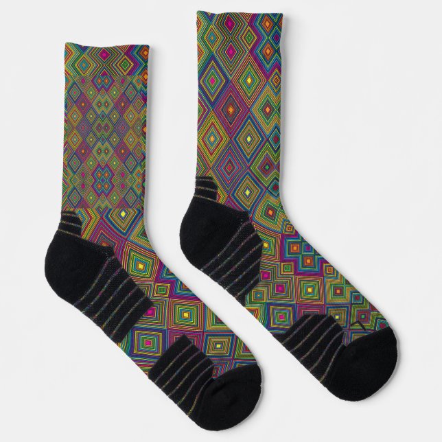 Chaussette Two views of colorful socks featuring a geometric  (Droite)