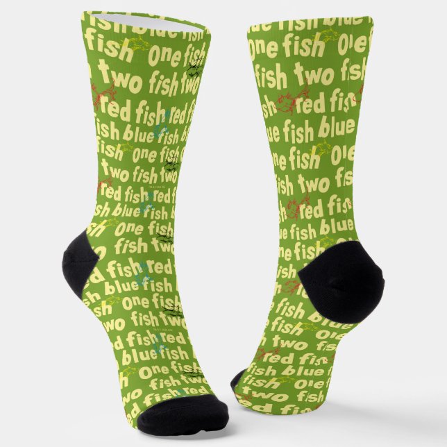 Chaussette Un Poisson Deux Poissons Typographie Motif (Angulaire)