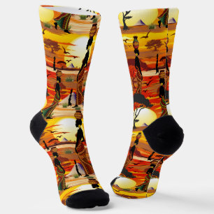 Chaussette Une belle femme africaine Silhouette sur les solei