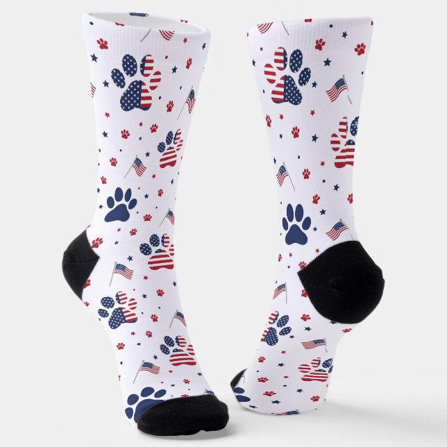 Chaussette USA Flag Paw Print and Stars Pattern Crew Socks (Angulaire)
