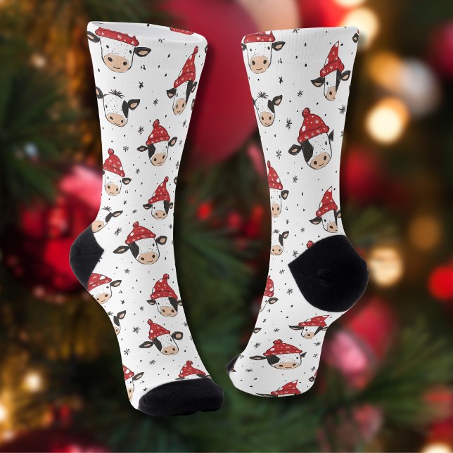 Chaussette Vache de Noël Père Noël Cute Rouge Noir et Blanc (Créateur téléchargé)