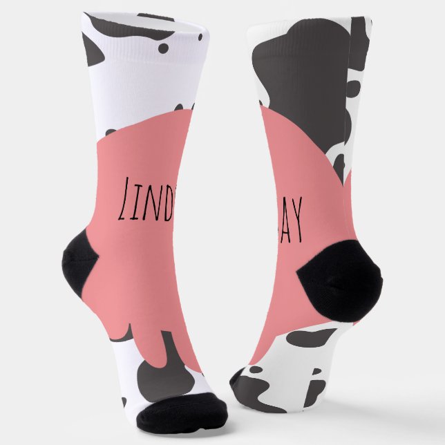 Chaussette Vache drôle motif nom rose  (Angulaire)