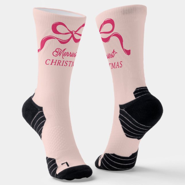 Chaussette Vaches rose moderne Rétro Noël (Angulaire)
