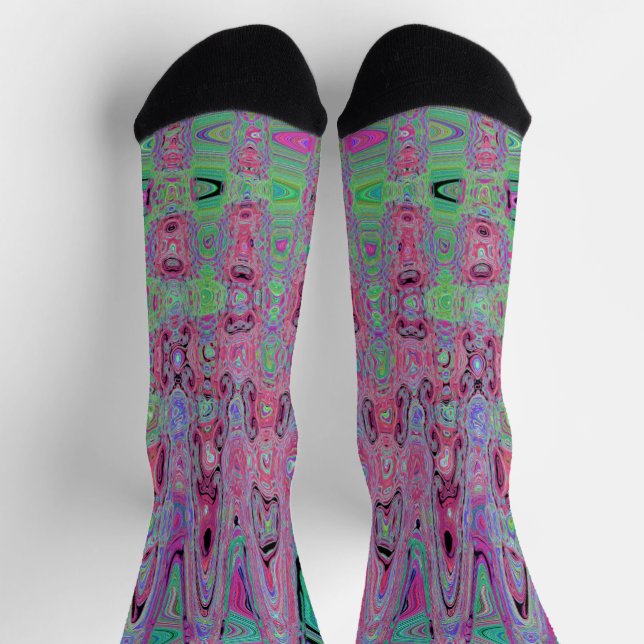 Chaussette Vagues abstraites atomiques groovy rose et vert ci (Haut)
