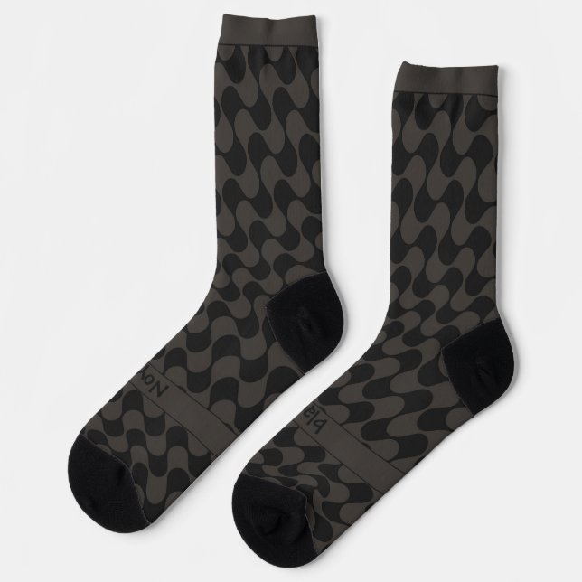 Chaussette Vagues Abstraites Noires et Grises avec Texte (Gauche)