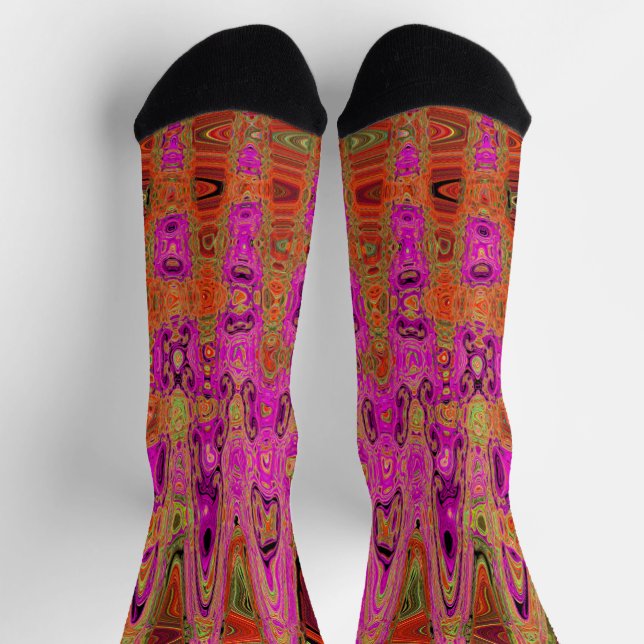 Chaussette Vagues atomiques rétro abstraites groovy rose chau (Haut)